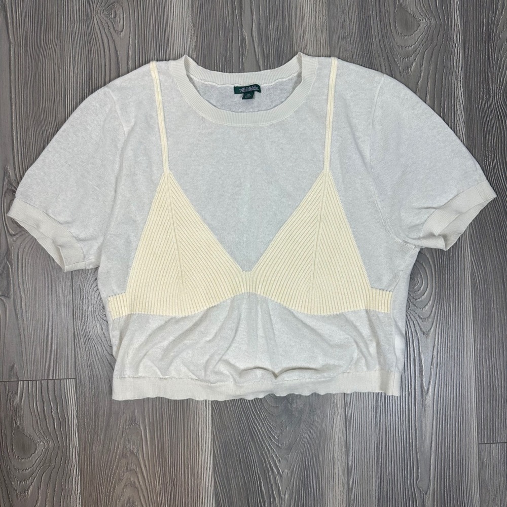Wild Fable Cream Knit Top with Swimsuit Design - SIZE XXL Summer Sheer Fun
